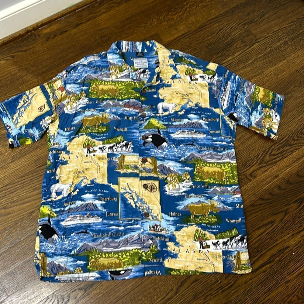 David Carey Originals Short Sleeve Shirt w/ Alaskan Theme & Geography - Size XL